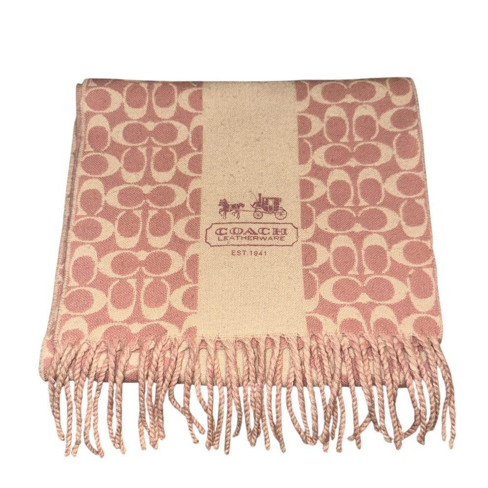 Coach Pink & Cream Signature Fringe Scarf - Picture 1 of 6